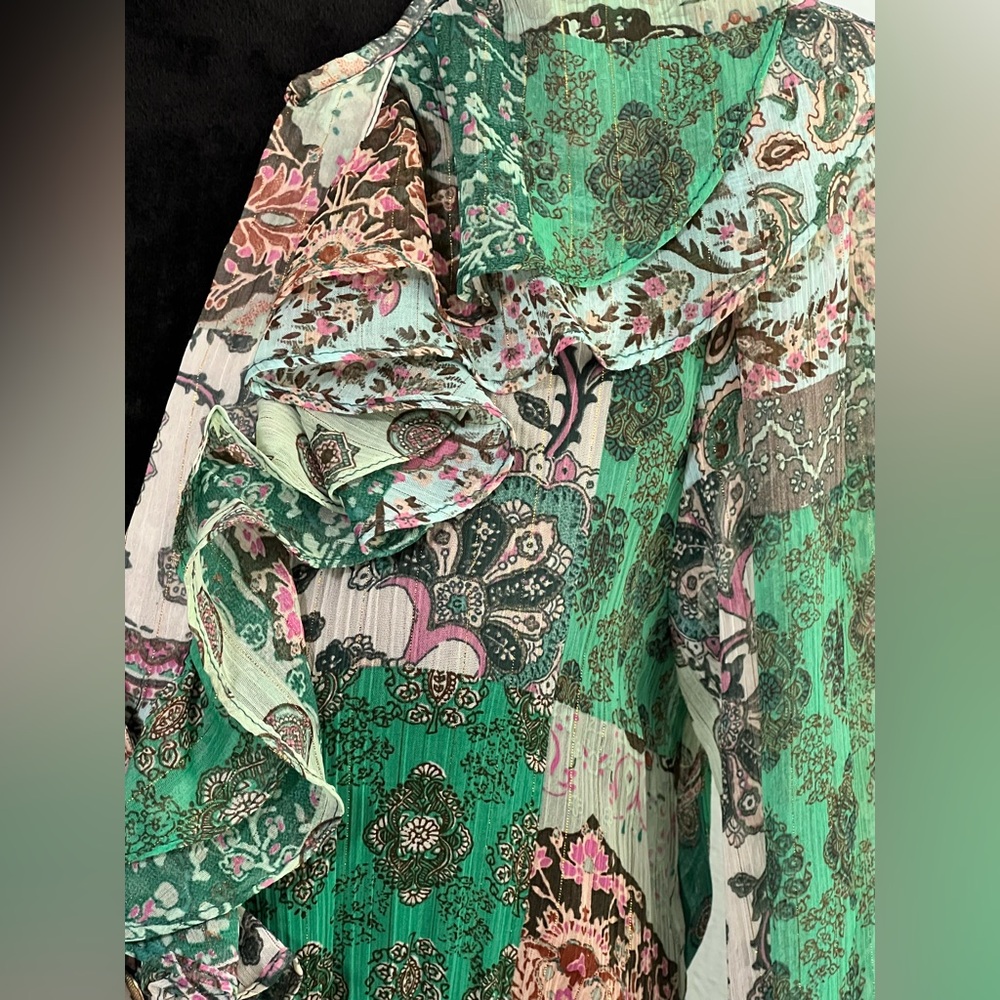 ZARA Long Sleeve Chiffon Semi Sheer Patchwork Lined Maxi Dress- S - Picture 5 of 9